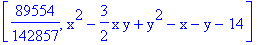 [89554/142857, x^2-3/2*x*y+y^2-x-y-14]